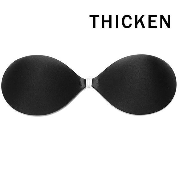 Luxtrada Strapless Sticky Bra Self Adhesive Backless Push Up Bra Reusable  Invisible Silicone Bras for Women 2pcs-Black+Skin,A Cup 