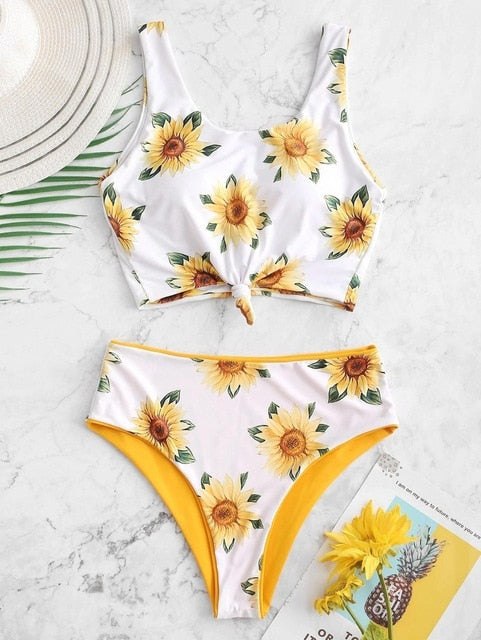 Floral print Bikini Set Women 2020 Sunflower Two-Pieces swimming suits swimwear strapless push up swimsuit sxey Beach wear