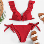 Load image into Gallery viewer, Bikini Brazilian Mujer 2020 Summer Ruffle Swimwear Women Red White Black Push Up Pads Sexy Swimsuit Bandage Two Piece Swim Wear

