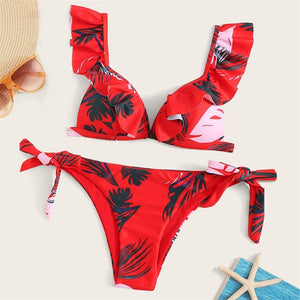 Bikini Brazilian Mujer 2020 Summer Ruffle Swimwear Women Red White Black Push Up Pads Sexy Swimsuit Bandage Two Piece Swim Wear